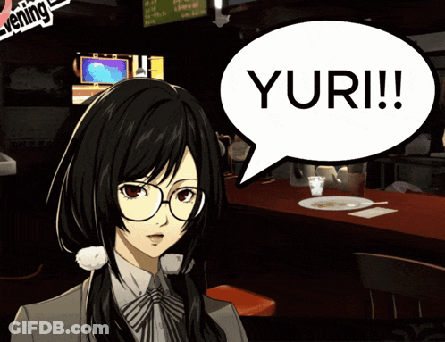 A Cartoon Girl With A Speech Bubble That Says Yuri GIF