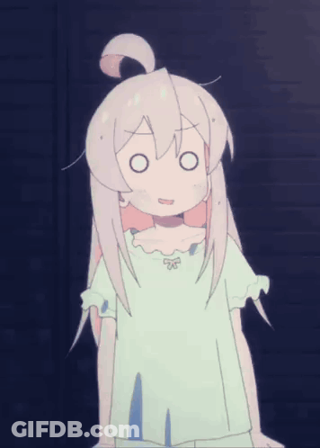 A Cartoon Girl With A Surprised Look On Her Face Is Standing In A Dark Room GIF