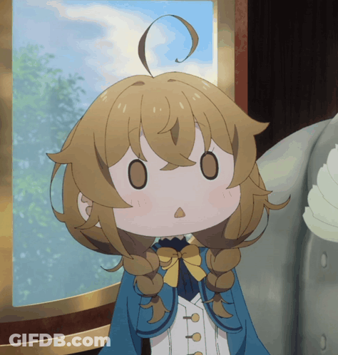 A Cartoon Girl With A Surprised Look On Her Face Is Wearing A Blue Coat GIF