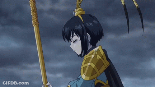 A Cartoon Girl With A Sword And A Crown On Her Head Is Standing In Front Of A Pink Background . GIF