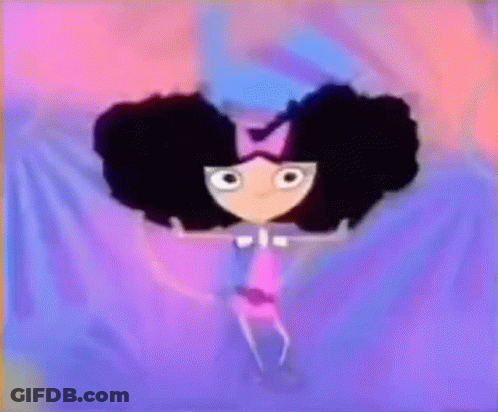 A Cartoon Girl With Black Hair And A Pink Bow Is Dancing GIF