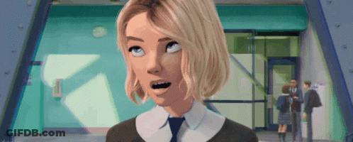 A Cartoon Girl With Blonde Hair And A Tie Is Looking Up GIF