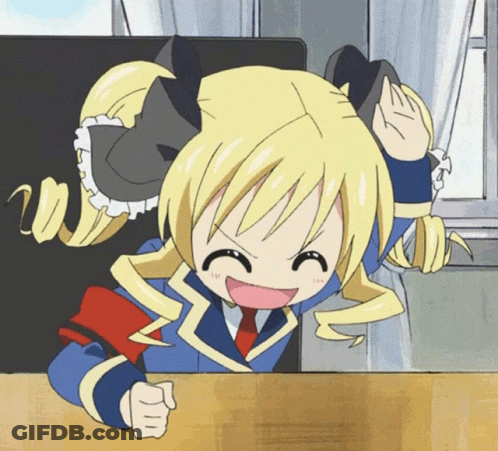 A Cartoon Girl With Blonde Hair Is Smiling And Making A Fist In The Air GIF