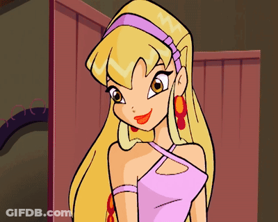 A Cartoon Girl With Blonde Hair Wearing A Pink Top GIF