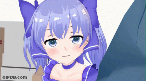A Cartoon Girl With Blue Hair And A Blue Dress GIF