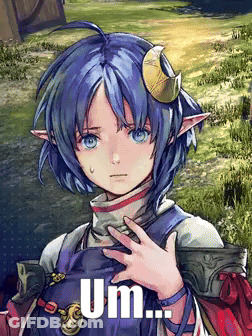 A Cartoon Girl With Blue Hair And A Crescent Moon On Her Head Says Um GIF