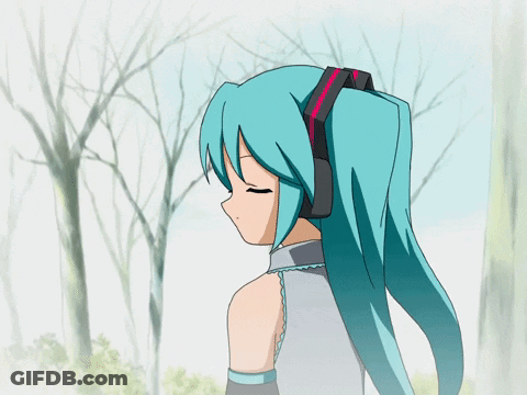 A Cartoon Girl With Blue Hair And Headphones On Her Head GIF