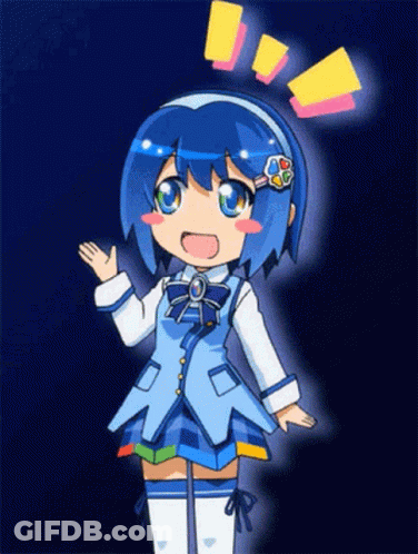 A Cartoon Girl With Blue Hair And White Socks GIF