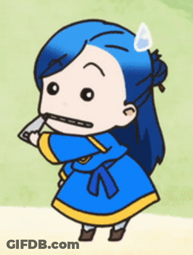 A Cartoon Girl With Blue Hair Is Holding A Harmonica In Her Mouth GIF