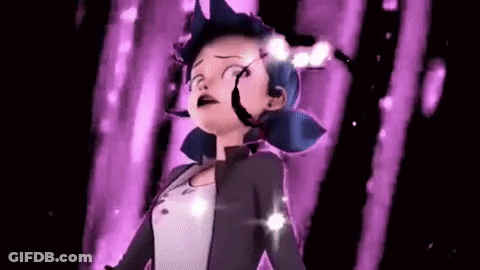 Blue Haired Girl Looking Up Purple Background GIF