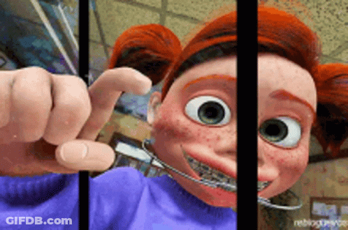 A Cartoon Girl With Braces On Her Teeth Is Behind Bars GIF