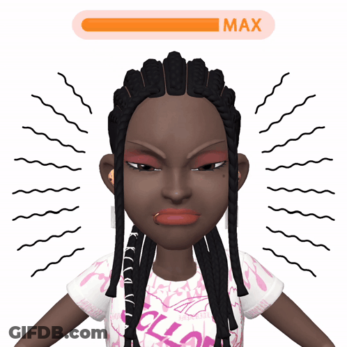 A Cartoon Girl With Braids And A Imax Bar Behind Her GIF