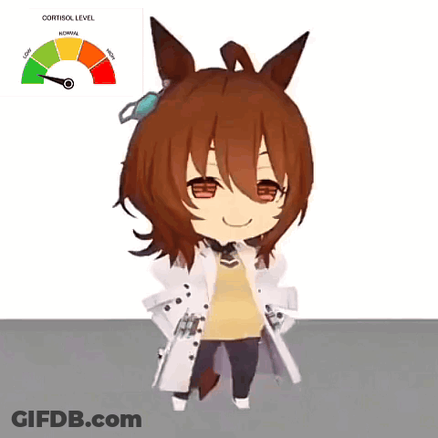 A Cartoon Girl With Brown Hair And A Horse 'S Ears Is Standing In Front Of A Control Level Meter . GIF