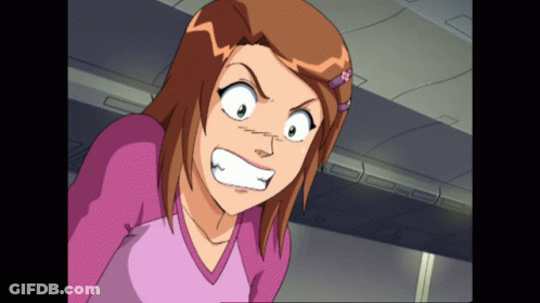 A Cartoon Girl With Brown Hair And A Pink Shirt Is Making A Funny Face GIF