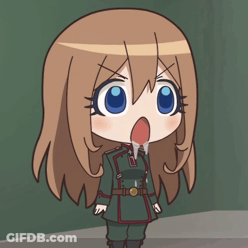 A Cartoon Girl With Brown Hair And Blue Eyes Is Wearing A Green Uniform GIF