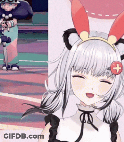 A Cartoon Girl With Bunny Ears And A Cross On Her Head GIF