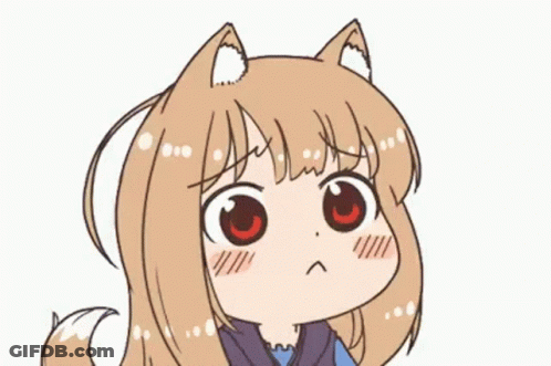 A Cartoon Girl With Cat Ears And Red Eyes Is Making A Sad Face . GIF