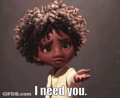 A Cartoon Girl With Curly Hair Is Saying I Need You GIF