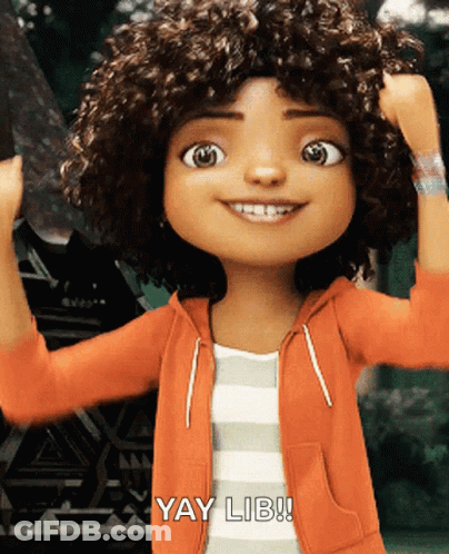 A Cartoon Girl With Curly Hair Is Smiling And Saying Yay Lib ! GIF
