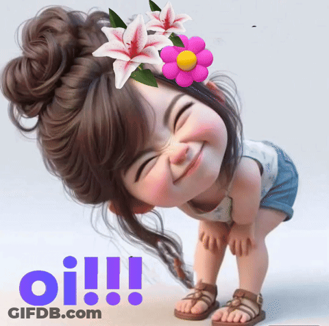 A Cartoon Girl With Flowers In Her Hair And The Word Oi On The Bottom Right GIF