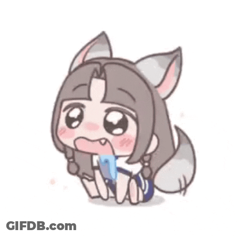 A Cartoon Girl With Fox Ears Is Sitting Down With A Phone In Her Mouth . GIF