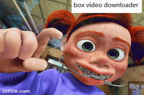 A Cartoon Girl With Freckles And Braces Is Pointing At The Camera With A Box Video Downloader Written Above Her GIF