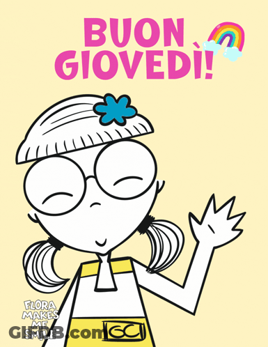 A Cartoon Girl With Glasses And A Flower On Her Head Says Buon Giovedi GIF