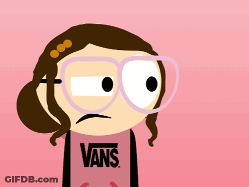 A Cartoon Girl With Glasses And A Vans Shirt GIF