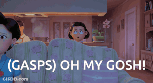 A Cartoon Girl With Glasses And The Words Gasps Oh My Gosh On The Bottom GIF