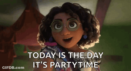 A Cartoon Girl With Glasses Says Today Is The Day It 'S Party Time GIF