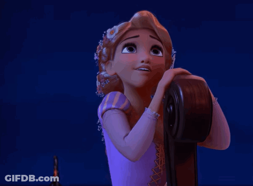 A Cartoon Girl With Her Eyes Closed And A Flower In Her Hair Is Holding A Guitar GIF