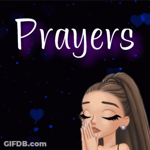 A Cartoon Girl With Her Eyes Closed And The Word Prayers Written Above Her GIF