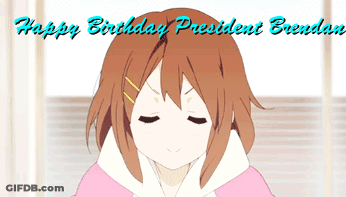 A Cartoon Girl With Her Eyes Closed And The Words Happy Birthday President Brenda Above Her GIF