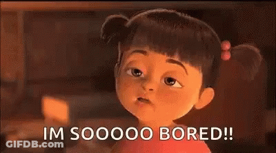 A Cartoon Girl With Her Eyes Closed And The Words `` Im Sooooo Bored '' Written On The Screen . GIF