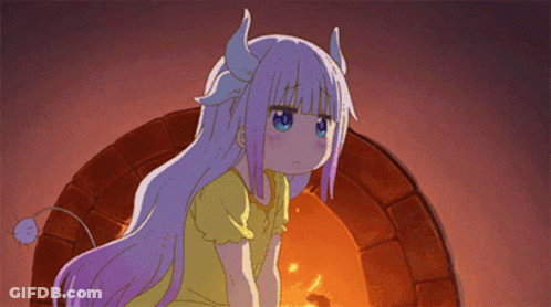 A Cartoon Girl With Horns And A Tail Is Standing In Front Of A Fireplace . GIF