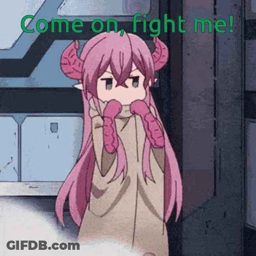 A Cartoon Girl With Horns And The Words Come On Fight Me GIF
