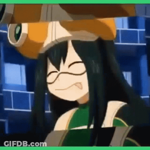 A Cartoon Girl With Long Hair And Glasses Is Wearing A Hat And Making A Funny Face . GIF