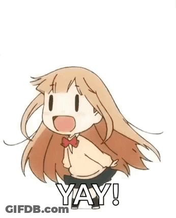 A Cartoon Girl With Long Hair Is Dancing And Saying Yay ! GIF