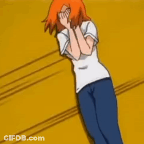 A Cartoon Girl With Long Red Hair Is Standing On A Wooden Floor . GIF