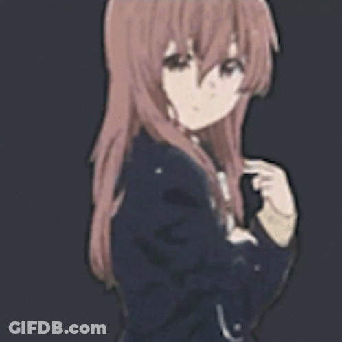 A Cartoon Girl With Long Red Hair Is Wearing A Black Jacket And A White Shirt . GIF