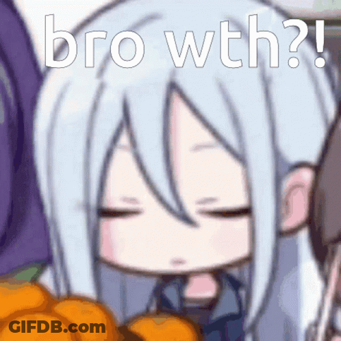 A Cartoon Girl With Long White Hair Is Sitting Next To A Pile Of Oranges And Says `` Bro Wth ? '' GIF