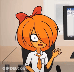 A Cartoon Girl With Orange Hair Is Sitting In Front Of A Computer Screen GIF