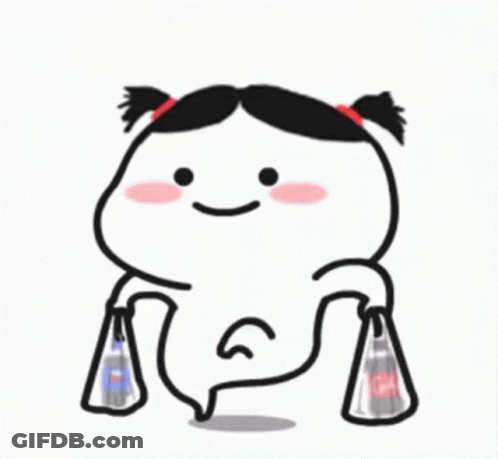 A Cartoon Girl With Pigtails Is Holding A Bag Of Soda And A Bottle Of Soda . GIF