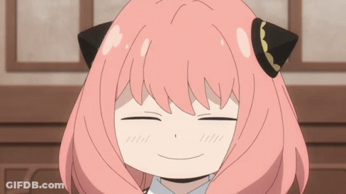 A Cartoon Girl With Pink Hair And Black Ears Is Smiling GIF