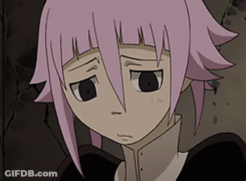 A Cartoon Girl With Pink Hair And Black Eyes GIF