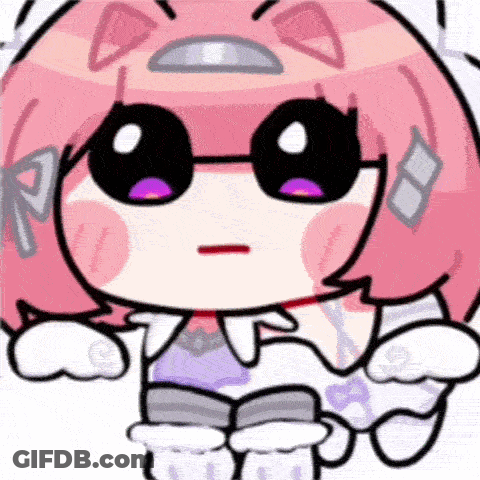 A Cartoon Girl With Pink Hair And Glasses Is Holding A Book And Making A Funny Face . GIF
