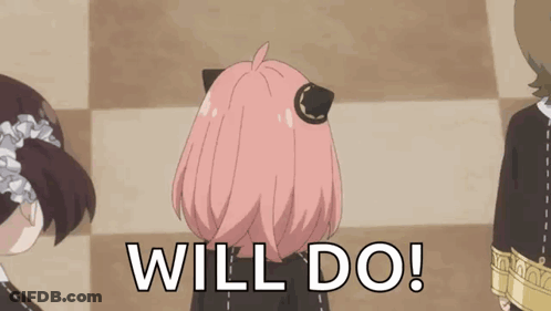 A Cartoon Girl With Pink Hair And Green Eyes Is Holding A Key And Says Will Do . GIF