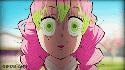 A Cartoon Girl With Pink Hair And Green Eyes GIF