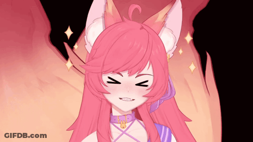 A Cartoon Girl With Pink Hair And White Ears Is Making A Funny Face GIF