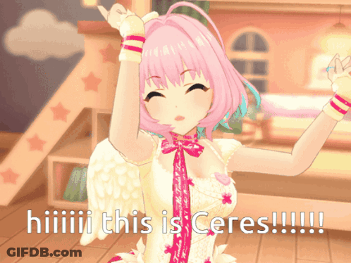 A Cartoon Girl With Pink Hair And Wings Says Hiiiiii This Is Ceres GIF